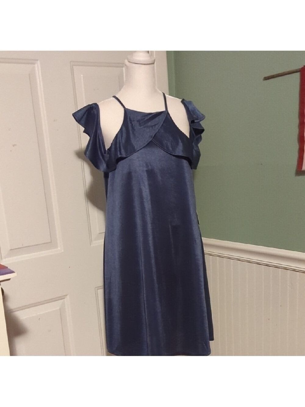 Express Navy Blue Off Shoulder Ruffle Dress Medium